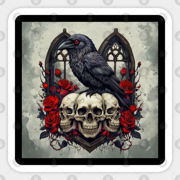 Raven's Gothic Elegy With Roses Sticker by Steve
